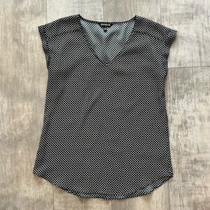 Express black and white polkadot blouse